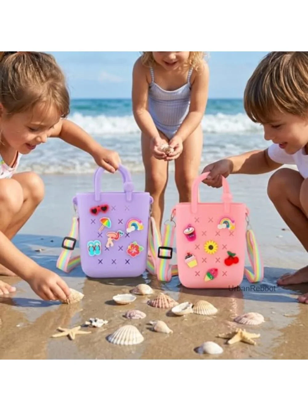 Mini Silicone Beach Bag Crossbody Tote with 6 DIY Charms